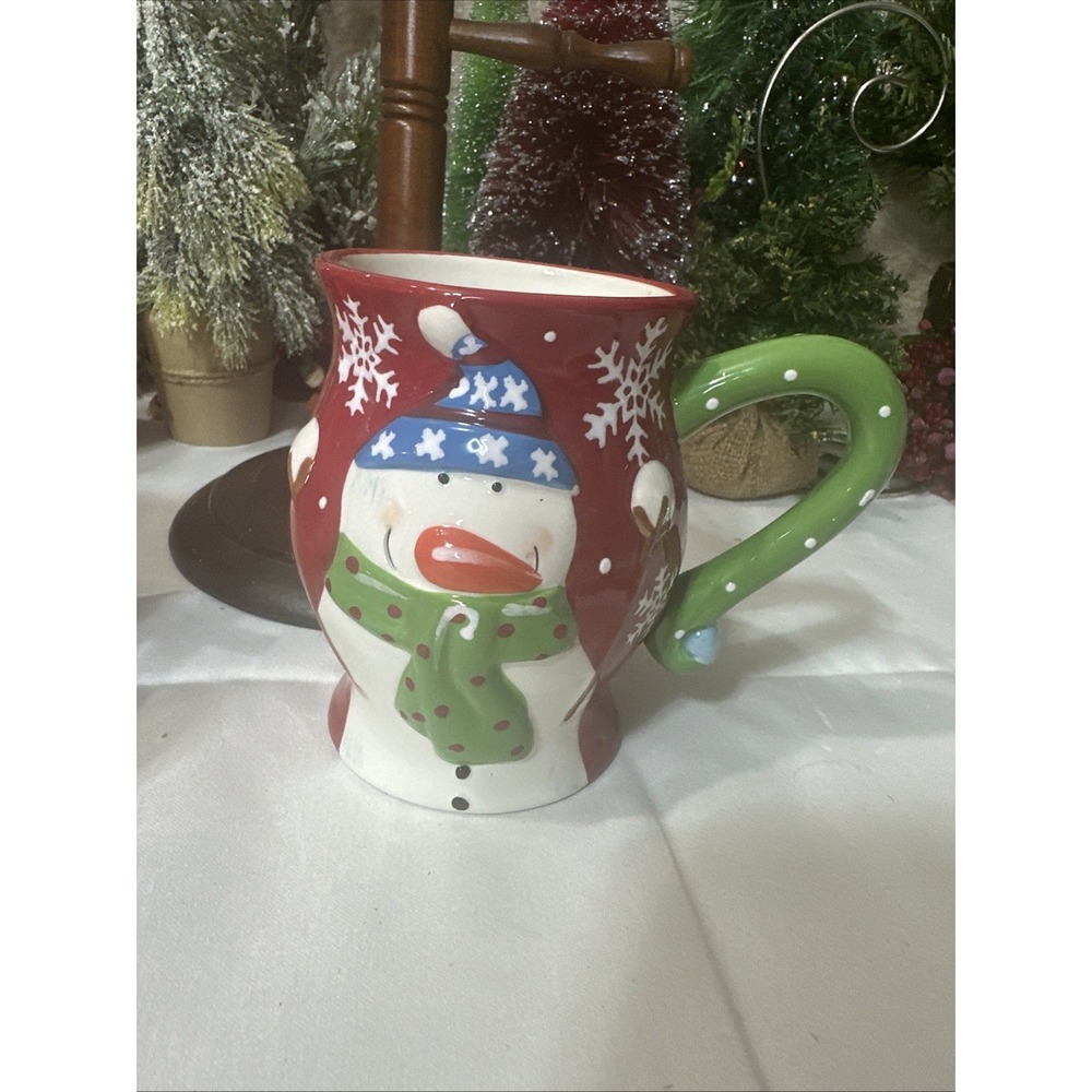 Pier 1 Imports Christmas Snowmen Mug Snowflake Exclusively Hand Painted Cup Mug